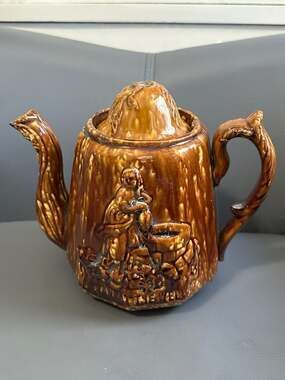 Antique Rockingham Glaze Rebekah at the Well Stoneware Teapot